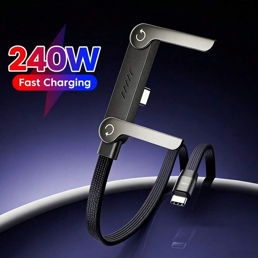 合金金属支架 240W USB-C 转 USB-C 数据线，USB-C Type-C 数据线，240W 可折叠支架编织数据线 | Type-C 转 Type-C，支持 USB PD 快充模式，240W 输出功率，最大 240W 可折叠手机支架数据线 | 双 Type-C 超快充弯头，编织线，适用于多种手机，USB 数据传输礼品礼品