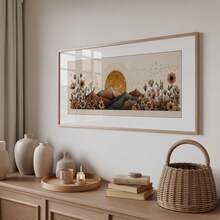 1幅无框波西米亚风格风景油画，大幅横幅帆布墙画，描绘了太阳和鲜花，适用于客厅、卧室、宿舍等空间。 - 波希米亞 - 查看 5