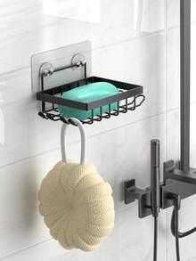 1pc Metal Soap Dish, Bathroom Soap Holder, Wall Mounted Shower Caddy, Bathroom Storage Organizer - Black - View 5