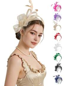 1pc Fascinators For Women Tea Party Hat Headband Derby Wedding Church Bridal Cocktail Feathers Hair Clip,Summer,Beach - Multicolor - View 12