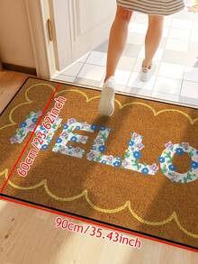 1 pieza Felpudo de entrada con diseño de flor "Hello", de felpa corta minimalista amarilla, de secado rápido y antideslizante, lavable, adecuado para cocina, baño, comedor, pasillo, fiesta, todo el año - 1PC - Ver 3