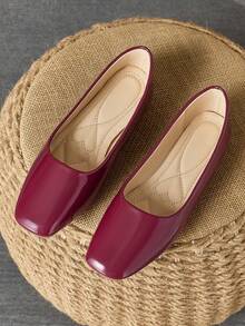 女士方头平底套脚鞋，黑色，适合休闲、通勤、办公等场合，秋季百搭单品 - 玫紅色 - 查看 1