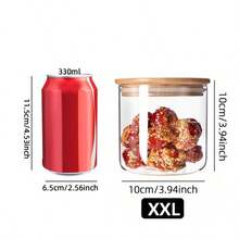 1 件高硼硅玻璃密封罐厨房储物罐带木盖，茶/咖啡/糖果容器，玻璃瓶 - 無色 - 查看 14