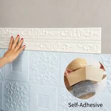 1 pieza 2.3m x 12cm Tira decorativa para zócalo y techo, pegatina de pared autoadhesiva, rodapié impermeable, línea de borde para la parte superior de la pared - A - Ver 5