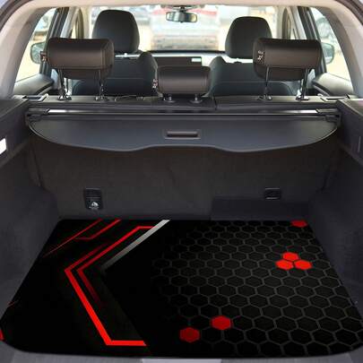 Car Trunk Liner, Stylish Cargo Mat, Fits All Vehicle Models, Easy To Clean, 1-Piece Red And Black Honeycomb Pattern Car Trunk Mat, Suitable For Sedans, SUVs, Off-Road Vehicles And More | Protect Your Car In Style | , Durable, And Fashionable Trunk Mat,Car Trunk Mat And Vehicle Accessories, Gift For Father, Father's Day Gift, Pride Month