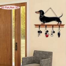 1 pièce Crochet mural en bois thème Teckel vintage plat 2D, convient pour l'entrée, le bureau ou le salon, cadeau parfait pour les amoureux des animaux, accessoire de décoration d'intérieur. | Design de chien de travail | Décoration murale en bois, porte-clés multifonction en bois pour usage domestique - Multicolore - Voir 2