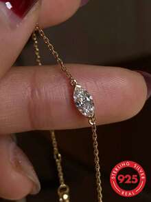 BALMORA 1件時尚百搭S925純銀鋯石馬眼形手鍊，適合女性/女友，日常通勤與假日派對禮物 - 金色 - 查看 2