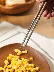 日式鸡翅木抗菌防锈304不锈钢合金筷子，防滑公共筷子 - 查看 5