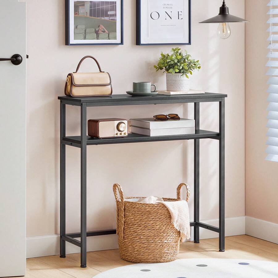 Console Table, Hallway Table With Adjustable Shelf, Slim Sofa Table, 2-Tier Side Table With Storage Shelf, For Living Room, Office, Industrial, Sturdy - Black - View 1