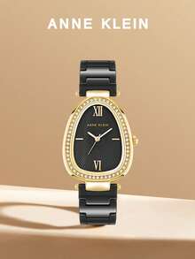 Reloj elegante de negocios para mujer Anne Klein con diseño de serpiente, bisel de cristal, esfera negra y correa de cerámica para citas y fiestas - Unitalla - Ver 7