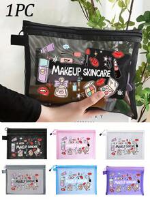 Makeup Bag With Makeup Pattern, Mesh Bag,Multifunctional Cosmetic Pouch, For Clips, Headbands,Red Air Cushion Storage Portable Storage Bag, Makeup Bag, Skincare Bag, Travel Essentials, Dormitory Supplies, Bathroom Storage, Jewelry Storage, Lip Oil And Cosmetics Storage Bag School Supplies Pouch ,Make Up Bag Holiday Essentials, Makeup Storage,Wedding Bride Gifts, Mother Gifts, Birthday Gifts, Gifts For Friends And Teachers - Multicolor - View 2