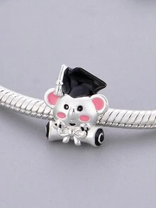 1 pieza Brazalete/Collar con cuentas decorativas de koala de la serie de graduación, moda y lindo, regalo de graduación versátil y creativo DIY - Plateado - Ver 2