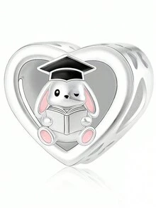 1 pieza Brazalete/Collar con cuentas de conejo con corazón de la serie de graduación, elegante y lindo, artesanía DIY, regalo de graduación versátil - Plateado - Ver 3