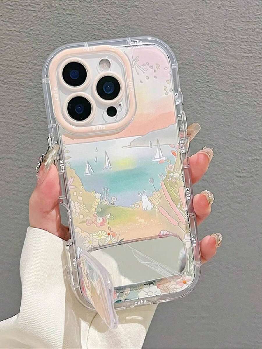 1个可爱优雅的沙滩花卉兔子手机支架，兼容 17 Pro Max、17 Pro、17 Air、17、16、15、14、13、12、11、Pro Max、Plus，全方位保护壳 - 彩色 - 查看 1