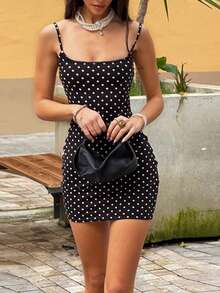 WOWDARK Women's Summer Polka Dot Backless Dress, Black & White Vacation - Black and White - View 4