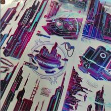 1pc Futuristic Cyberpunk Holographic Sticker, Sci-Fi Laser PET Sticker Suitable For Phone Cases, Laptops, Water Bottles, Etc. Fits Mechanical Tech-Themed Gaming Room, Desktop Decor. Cool Waterproof Creative DIY Sticker For Teens And Adults. - Multicolor - View 6