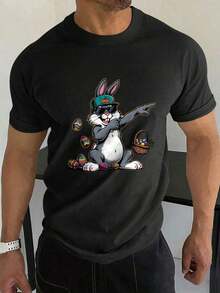 Camiseta de Hombre con Estampado y Hombros Caídos Manfinity - Negro - Ver 1