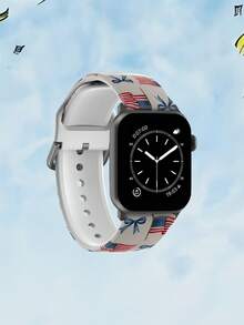 1pc American Flag Bow Soft Elastic Breathable Comfortable Replacement Watch Band Strap Suitable For Samsung, Honor Smartwatches, 38mm 40mm 41mm 42mm 46mm 45mm 44mm 49mm, Festive Gift Daily Fashion Casual Multi-Color Silicone Watch Band Compatible With Apple Watch Ultra Series SE/11/10/9/8/7/6/5/4/3/2/1 - Multicolor - View 3