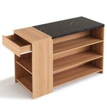 Kitchen Island Bar Counter/Bar Table/Dining Table, 5 Levels Of Storage Space & Hidden Drawer, Thickened Tabletop, Oak & Black Marble Look - Black - View 12