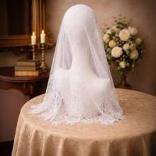 Vintage Lace White Bridal Veil With Floral Lace Trim, Wedding Shawl Hijab Muslim Veil, Fashion Hair Accessories For Bride, Summer Wedding Items, Velo De Novia For Boda, Fiesta & Birthday Decorations - 白色60*70 - 查看 1