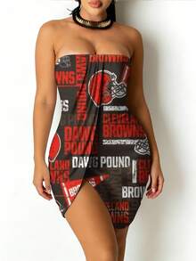 N-F-LWomen's Strapless Bodycon Dress, All-Over Print With A Sexy Design, Perfect For Parties And Everyday Wear Cleveland Browns Dawg Pound Hel-Met Logo Pattern Print - 彩色 - 查看 4