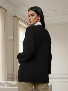 Cardigan Coat Winter Women Braids Blouse Elegant Knitted - 黑色 - 查看 2