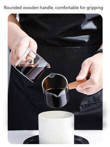 1pc Italian Espresso Extraction Measuring Cup With Scale, Glass Measuring Cup With Wooden Handle, Small Creamer - Multicolor - View 7