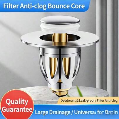 1pc Press-Down Pop-Up Sink Drain Filter, Universal Washbasin Clogged Hair Collector, Odor-Proof Pressure-Type Filter Core, Multi-Functional Sink Drain Accessories, Sink Clog Stopper & Debris Strainer