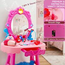Kids Makeup Vanity Set With Mirror, Stool & Accessories – Light & Music Features, Blow Dryer, Pretend Play Toy For Girls 3+, Perfect Birthday Gift For Little Princesses - Pink - View 4