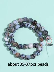 1 Chuỗi hạt đá tự nhiên, hạt đá mã não hình hoa băng, hạt tròn, kích thước 6 8 10mm, dùng làm vòng tay, dây chuyền và trang sức. - Đen và trắng - Xem 11