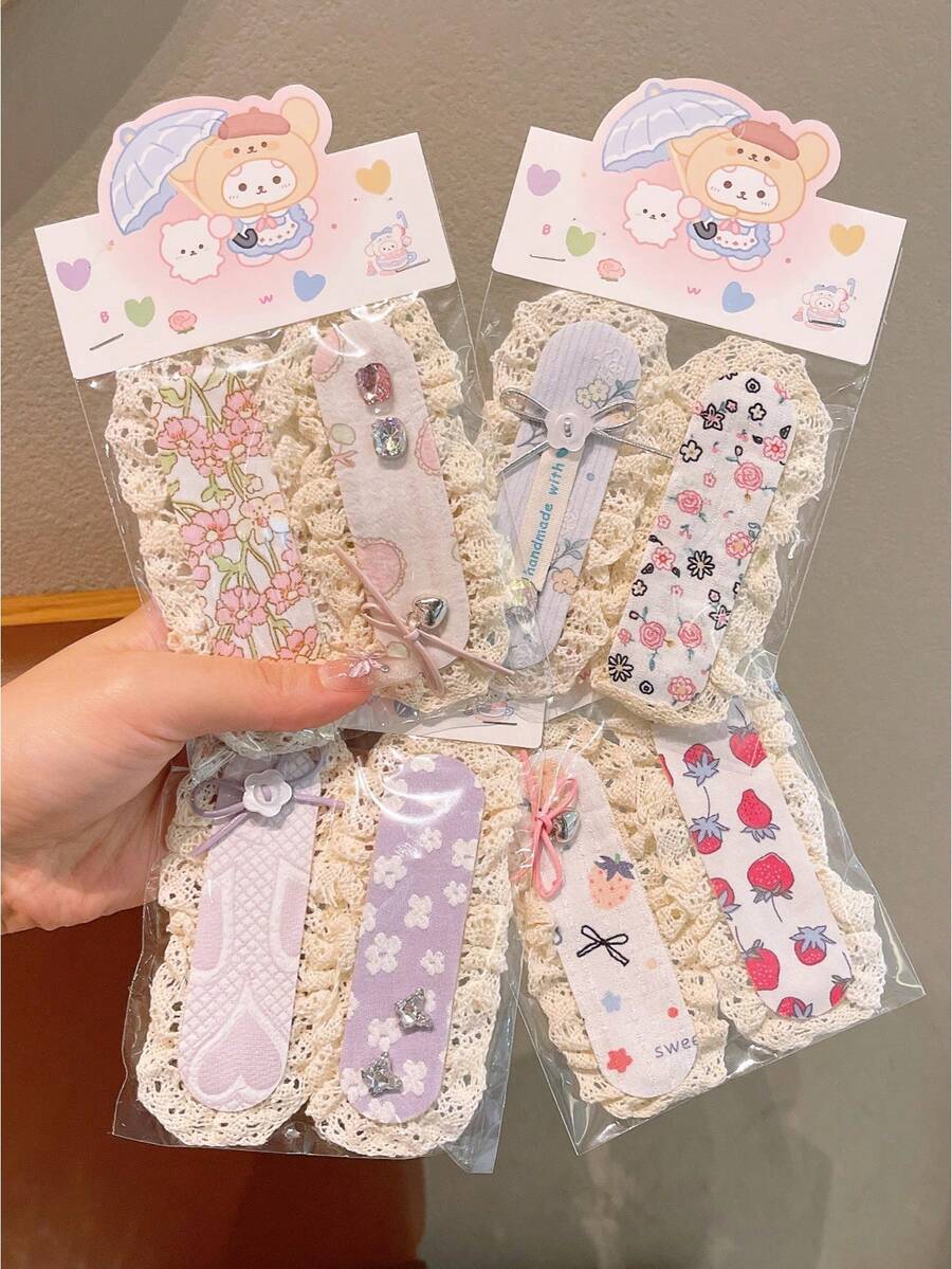 2pcs Teen Girls Fresh Floral Print Magic Hair Stickers, All-Match Bangs Fixing Hair Accessories
