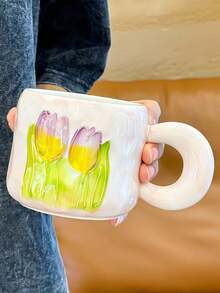 350毫升3D心形陶瓷茶杯碟套装，不对称3D手工心形马克杯，反应釉陶瓷杯，适合下午茶，情侣咖啡杯碟套装，情人节/结婚礼物，拿铁杯，早餐杯，陶瓷杯 - 彩色 - 查看 5