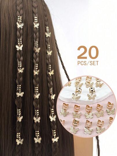 20pcs Gold Butterfly Decor Hollow Out Hair Ring Dreadlock Hair Jewelry Accessories For Back To School Boho Gold Head Piece Festival