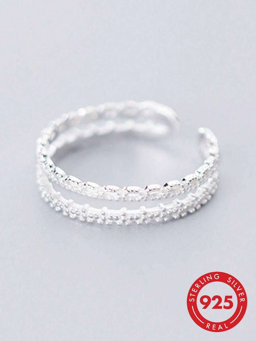 HuooNew 1pc 925 Sterling Silver Open Ring Jewelry, Unisex Design - Silver - View 1