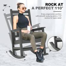 All-Weather HDPE Outdoor Rocking Chair Set – High Back Porch & Patio Rockers, Heavy Duty Comfort, Easy Assembly – Ideal For Garden, Deck, Or Backyard – 4 Piece Set - Grey - View 7