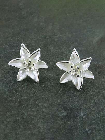1 Pair White Flower Earrings, Minimalist Fashionable Bohemian Style Delicate Lily Floral Earrings, Handmade Natural Inspired Design, Elegant Bridal Jewelry, Suitable For Women's Daily Wear, Decoration, Vacation And Date