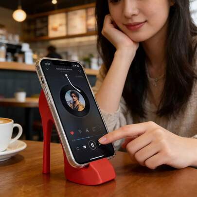 Giá đỡ điện thoại hình giày cao gót màu đỏ in 3D sáng tạo, thích hợp để trang trí bàn làm việc hoặc bàn đầu giường, một món quà lý tưởng.