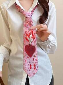 1pc Pink Flame Heart Tie, Suitable For Casual, Streetwear, Daily Wear, Party, Gift,Festival,Travel - Multicolor - View 8