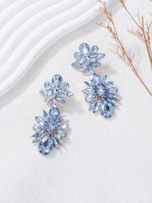 Juran 1 Pair Exaggerated Crystal Flower Pendant Earrings, Jewelry Gift For Women Wedding, Date, Party - Hot Pink - View 3