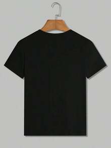 Camiseta de manga corta con cuello redondo, estampado floral y color verde para mujer - Negro - Ver 2