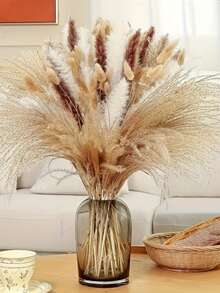 109 fleurs de pampa séchées, herbes blanches en forme de queue de lapin mélangées à des herbes de pampa brunes, pour la décoration de la maison, du salon et des fêtes – Fournitures pour mariage et fête de style bohème champêtre - 30-50 cm - Voir 2