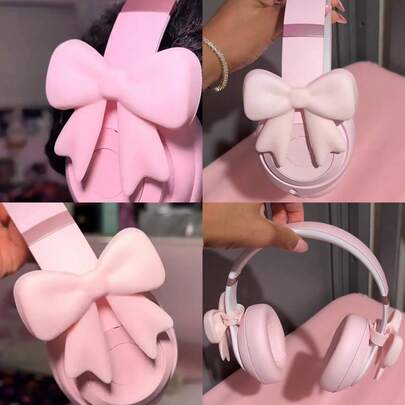 2Pcs Cute Pink Bow Headphone Accessories, Soft Universal Headset Decor Charms, Kawaii Styling For Gaming Girls & Streamers, Perfect Gamer Gift