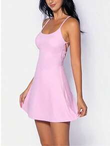 Sexy Backless Athletic Tennis Dress For Women – Built-In Shorts & Pockets, Slim Fit Golf Sportswear, Breathable Active Dress - 粉色 - 查看 5