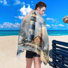 Elegant Retro Lighthouse Waves Beach Towel, Practical Picnic And Swimming - 30*59inch - View 5