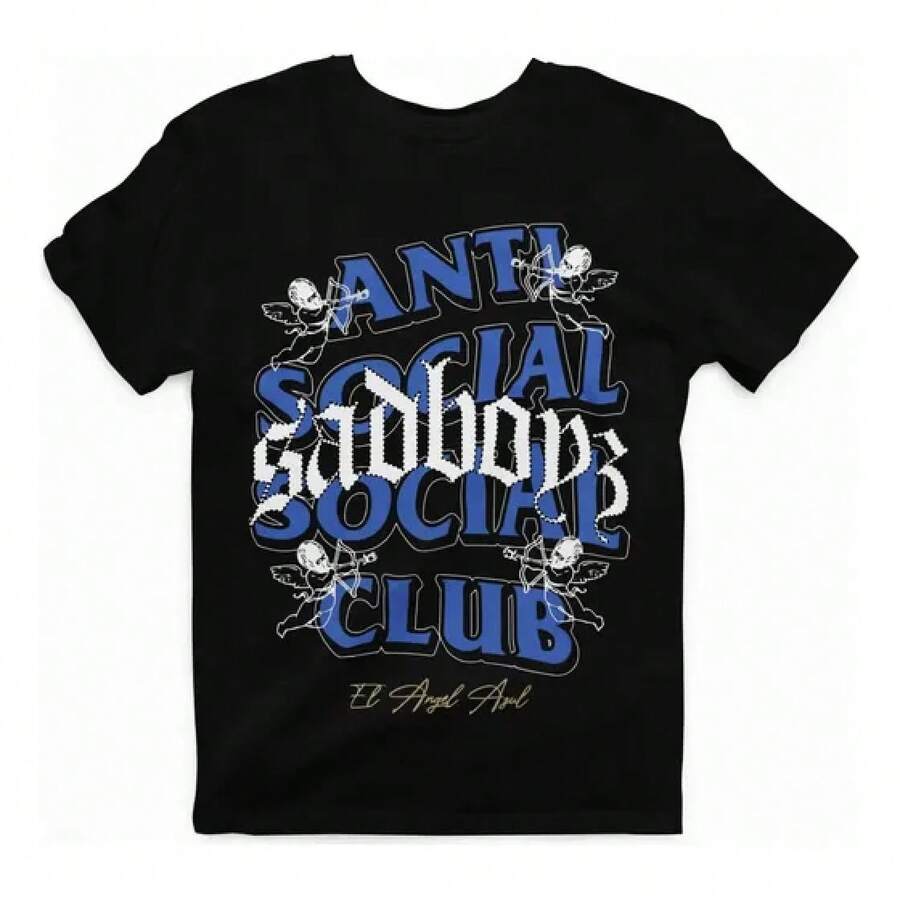 Playera Anti Social Club Mod1Summer Casual Pure Cotton Women's T-Shirt ,T Shirts For Men ,Short Sleeved Single-Sided Printed T-Shirt,Pullover Style Shirt,180g Heavy Cotton T Shirt,Graphic Tee,Machine Washable,Spring Summer Top, Relaxed Fit Tee,Unisex T-Shirt, Comfortable Outdoor Casual Wear - 黑色 - 查看 1