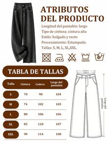 Jeans casuales de pierna recta y ajuste holgado para mujer con bolsillos, jeans rectos de moda, pantalones vaqueros holgados de mezclilla lavada, estilo vintage y casual - Negro - Ver 4