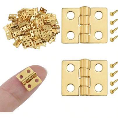 50Pcs 10x 8mm Dollhouse Hinges 180 Degree Tiny Hinge Miniature Furniture Jewelry Box, Small Metal Hardware Chest Box Cabinet Accessories