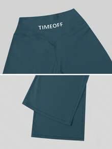 TimeOff 1件装 女士简约弹力V型提拉直筒阔腿字母印花运动裤 - 藍色 - 查看 4