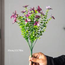 Kmitang 35cm 7 Gabeln künstliche Eukalyptuspflanzen mit Schmetterlingsblüten, Fake Eukalyptuszweige Blätter tropische falsche Gräser Kunststoff Grünpflanze für Heim Garten Party Hochzeit Rasen Dekoration ohne Topf 1 Stück - Verschiedenfarbig - Übersicht 14