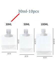 10个便携式可重复灌装液体化妆品包装袋，化妆品洗发水挤压袋，可重复使用，竖式吸嘴袋，空袋，旅行装，旅行必备，旅行收纳袋，海滩，暑假，返校，学习用品，假日露营，假日必备，女士迷你香水，男士古龙水，旅行配件，旅行必需品，学习用品，返校用品 - 無色 - 查看 14